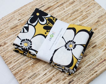 Serviettes en tissu grand - lot de 4 - (N3653) - Satchi jaune fleur serviettes en tissu réutilisables moderne