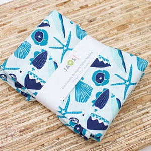 Large Cloth Napkins - Set of 4 - (NB491) - Sea Shells Aqua Teal Modern Reusable Fabric Napkins