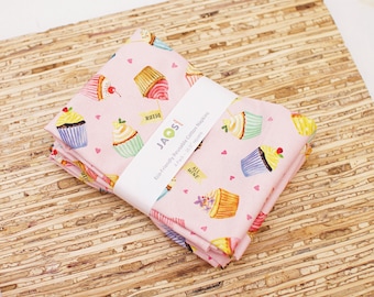 Large Cloth Napkins - Set of 4 (NG337) - Colorful Cupcakes on Pink Modern Reusable Fabric Napkins