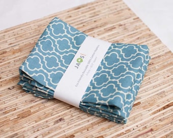Large Cloth Napkins - Set of 4 - (N869) - Blue Tile Modern Reusable Fabric Napkins