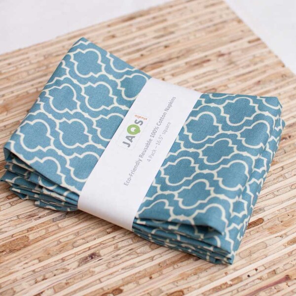 Large Cloth Napkins - Set of 4 - (N869) - Blue Tile Modern Reusable Fabric Napkins