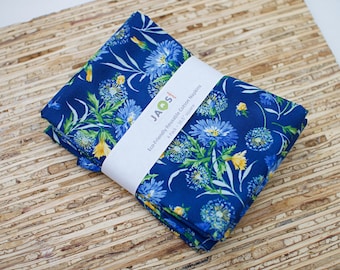 Large Cloth Napkins - Set of 4 (NG120) -  Blue on Blue Floral Floral Fabric Napkins