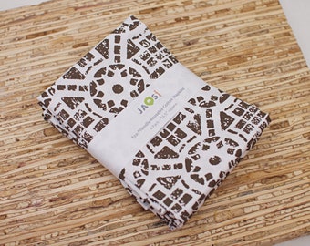 Large Cloth Napkins - Set of 4 (N8674) - Earthy Brown Tile Medallion Reusable Fabric Napkins