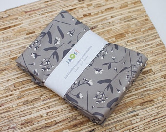 Large Cloth Napkins - Set of 4 - (ND007) - Leaf Sprigs Grey Reusable Fabric Napkins