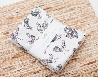Large Cloth Napkins - Set of 4 (NA860) - Outline Rooster Chicken Reusable Fabric Napkins
