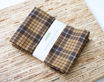 Large Cloth Napkins - Set of 4 (ND186) - Tan Lt Brown Plaids Modern Reusable Fabric Napkins