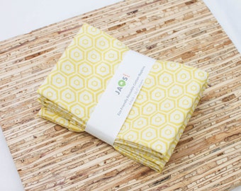 Large Cloth Napkins - Set of 4 - (N3812) - Yellow Honeycomb Geometric Modern Reusable Fabric Napkins