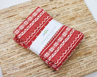Large Cloth Napkins - Set of 4 - (NB379) - Red Holiday Sweater Stripe Reusable Fabric Napkins