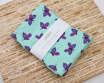 Große Stoffservietten - 4er-Set (NB584) - Schmetterlinge Mint Wiederverwendbare Stoffservietten
