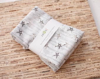 Large Cloth Napkins - Set of 4 (N9631) - Faded Gray Stars Stripes Modern Reusable Fabric Napkins