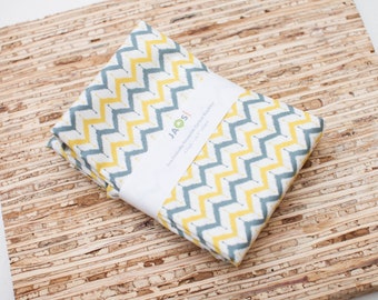 Large Cloth Napkins - Set of 4 (N3982) - Yellow Grey Zig Zag Reusable Fabric Napkins