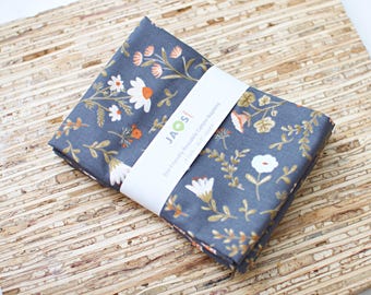 Large Cloth Napkins - Set of 4 - (NE623) - Flower Sprigs Toss on Charcoal Reusable Fabric Napkins