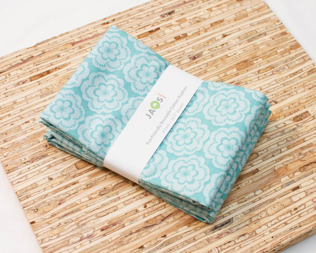 Large Cloth Napkins Set of 4 N3492 Aqua Flower Modern Etsy