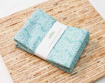 Large Cloth Napkins - Set of 4 - (N3492) - Aqua Flower Modern Reusable Fabric Napkins