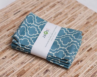Small Cloth Napkins - Set of 4 - (N869s) - Blue Tile Modern Reusable Fabric Napkins
