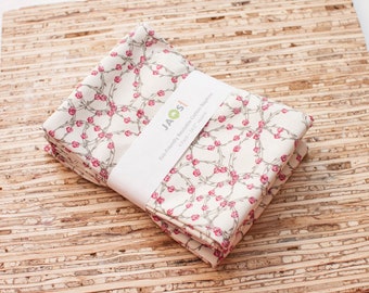 Large Cloth Napkins - Set of 4 - (N8676) - Cream Rosette Rose Rings Floral Reusable Fabric Napkins