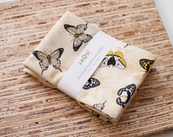Large Cloth Napkins - Set of 4 (N8511) - Tan Beige Butterfly Modern Reusable Fabric Napkins