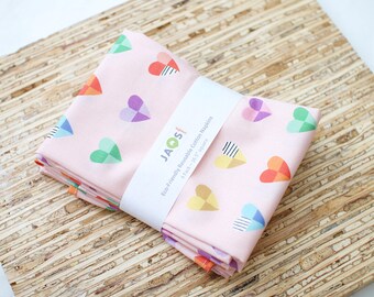 Large Cloth Napkins - Set of 4 - (NJ116) - Colorful Hearts on Pink Reusable Fabric Napkins
