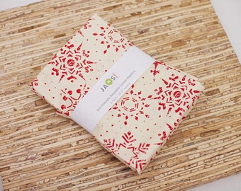 Large Cloth Napkins - Set of 4 - (NG180) - Fancy Red Snowflakes on Cream Modern Reusable Fabric Napkins