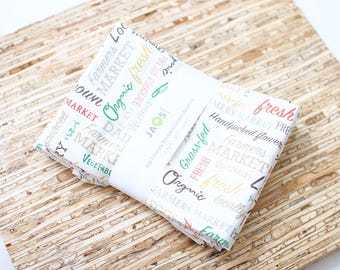 Large Cloth Napkins - Set of 4 - (NC793) -  Farm Market Words Reusable Fabric Napkins