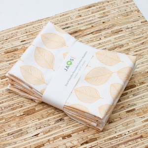 Large Cloth Napkins - Set of 4 - (N4673) - Whisper Leaves Mustard Modern Reusable Fabric Napkins