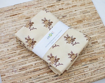 Large Cloth Napkins - Set of 4 (N7071) - Beige Brown Floral Toss Reusable Fabric Napkins