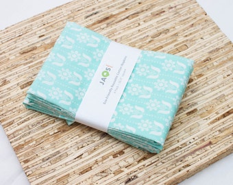 Large ORGANIC Cloth Napkins - Set of 4 - (N2124) - Folk Daisy Light Blue Reusable Fabric Napkins