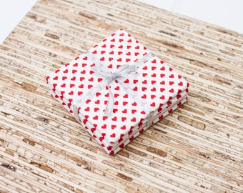 Fabric Coasters With Cork Backing - Set of 4 - (C_5160) - Red Hearts On White