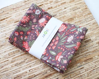 Large Cloth Napkins - Set of 4 - (N7866) - Soft Brown Floral Reusable Fabric Napkins