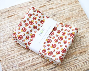 Large Cloth Napkins - Set of 4 - (NJ286) - Red Toadstool Mushrooms Cream Modern Reusable Fabric Napkins