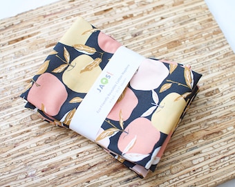 Large Cloth Napkins - Set of 4 - (NF666) - Fancy Apples Dark Modern Reusable Fabric Napkins