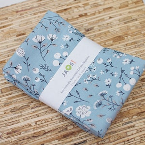Large Cloth Napkins - Set of 4 - (NE628) - Tossed White Flowers on Blue Modern Reusable Fabric Napkins