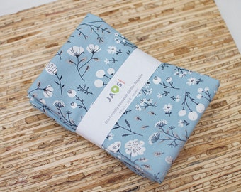 Large Cloth Napkins - Set of 4 - (NE628) - Tossed White Flowers on Blue Modern Reusable Fabric Napkins