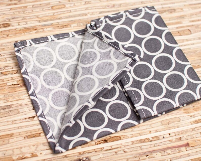 Small Cloth Napkins Set of 4 N314s Gray Circle Modern Reusable Fabric Napkins image 2