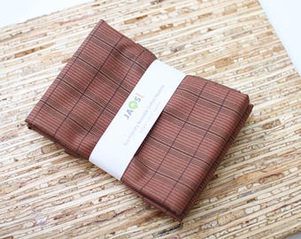 Large Cloth Napkins - Set of 4 (ND606) - Brown Plaid Stripe Modern Reusable Fabric Napkins