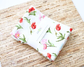 Large Cloth Napkins - Set of 4 - (ND375) - Poppy Plants Toss on White Reusable Fabric Napkins