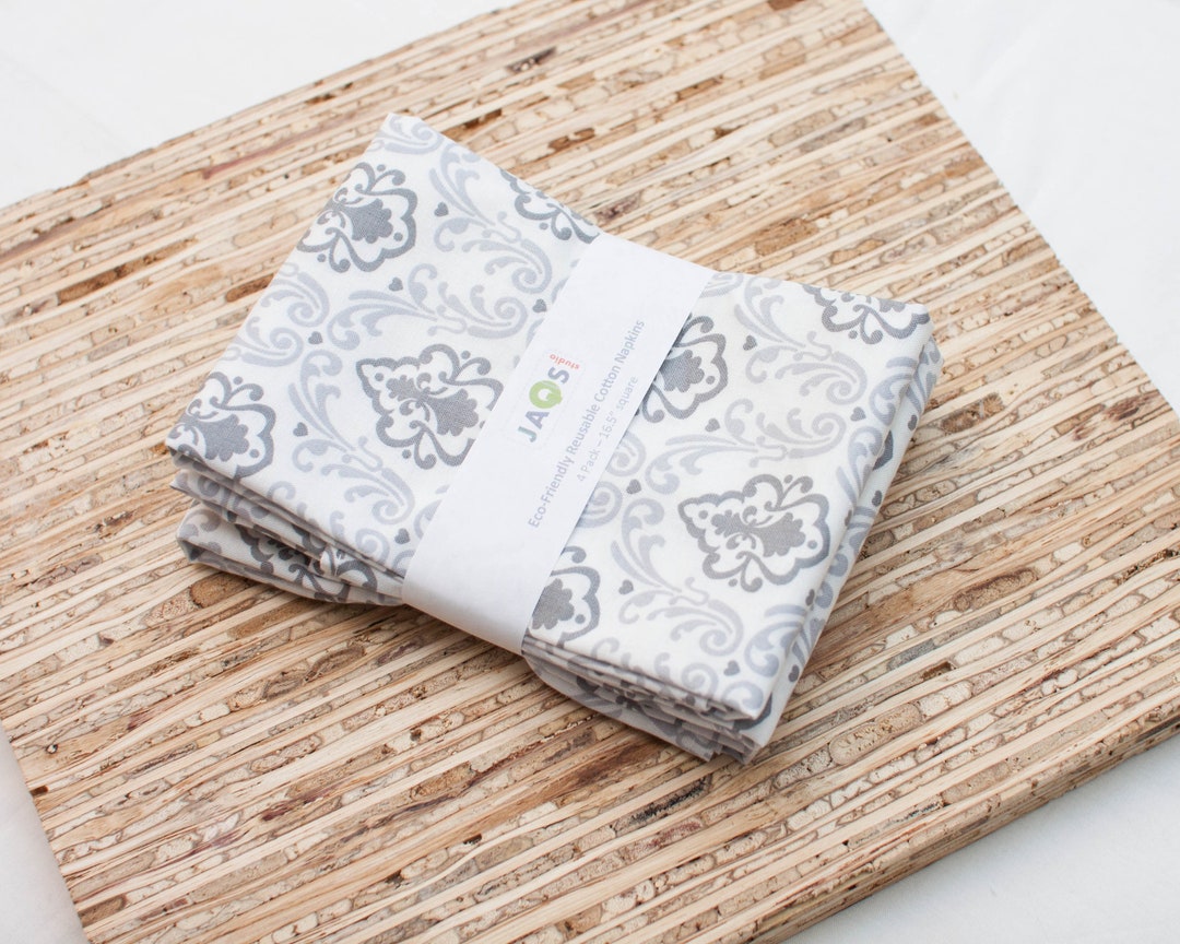Large Cloth Napkins Set of 4 N5510 Divine Grey Damask Modern Reusable
