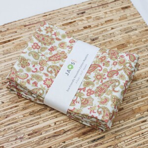 Large Cloth Napkins - Set of 4 - (N3023) - Floral Paisley Modern Reusable Fabric Napkins