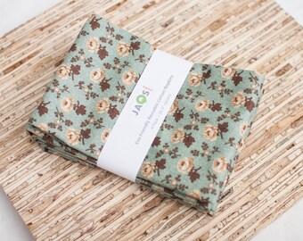 Large Cloth Napkins - Set of 4 - (N5446) - Aqua Little White Roses Modern Reusable Fabric Napkins