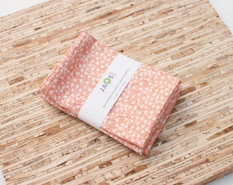 Small Cloth Napkins - Set of 4 - (N6336s) - Dots Coral Pink Dashes Modern Reusable Cotton Fabric Napkins