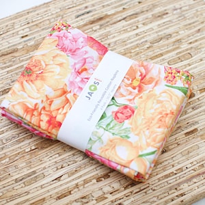Large Cloth Napkins - Set of 4 - (NF149) - Garden Rose Pink Coral Reusable Fabric Napkins