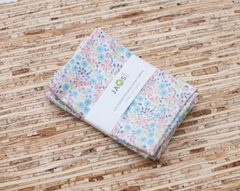 Small Cloth Napkins - Set of 4 - (N6596s) - Little Floral Leaves Reusable Cotton Fabric Napkins