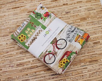 Large Cloth Napkins - Set of 4 - (NF895) - Farmers Market Patch Modern Reusable Fabric Napkins