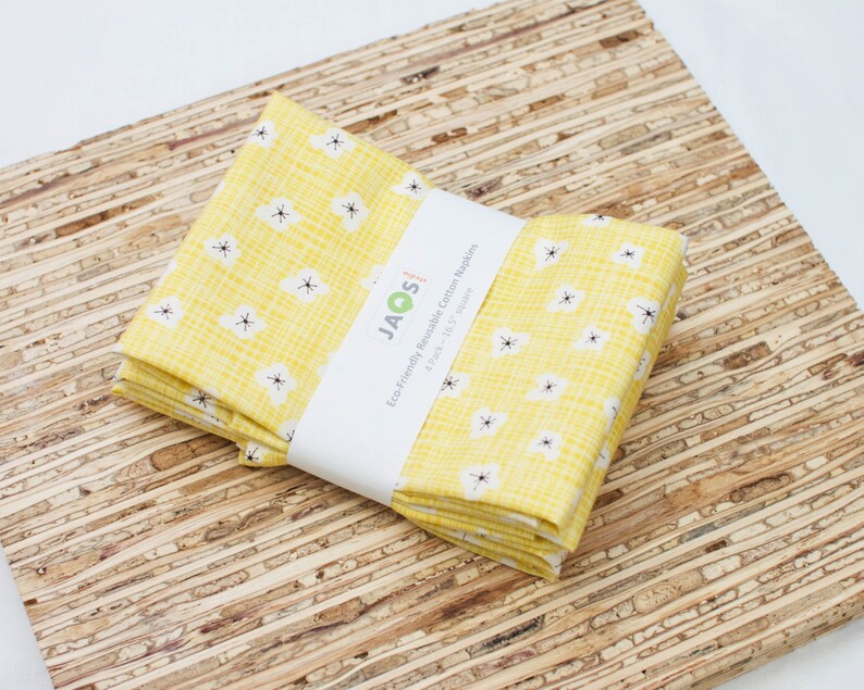 Large Cloth Napkins Set of 4 N1756 Yellow Floral Etsy Denmark
