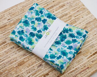 Large Cloth Napkins - Set of 4 - (NA380) - Floral Teal Reusable Fabric Napkins