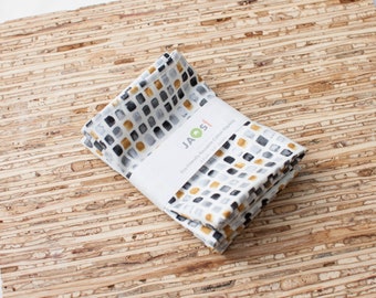 Small Cloth Napkins - Set of 4 - (NA945s) - Gray Mustard Blocks Modern Reusable Cotton Fabric Napkins