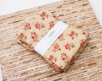 Large Cloth Napkins - Set of 4 (N6929) - Rose Floral Toss Tan Modern Reusable Fabric Napkins