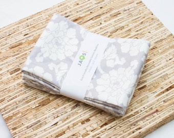 Large Cloth Napkins - Set of 4 - (N4721) - Gray Floral Modern Reusable Fabric Napkins