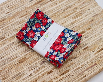 Small Cloth Napkins - Set of 4  (NB484s) - Red White Blue Floral Modern Reusable Cotton Fabric Napkins