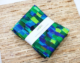 Large Cloth Napkins - Set of 4 (N9657) - Scrappy Blocks Greens Blues Reusable Fabric Napkins